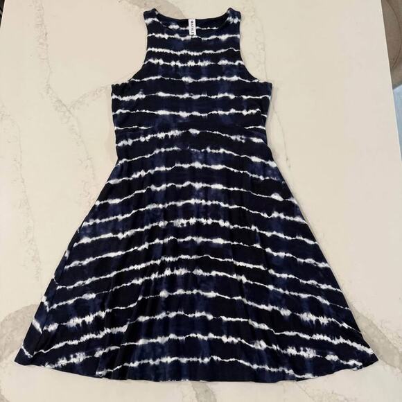 Athleta Santorini Thera Printed Dress Women's Small Navy Tie Dye Fit and Flare - Picture 1 of 6